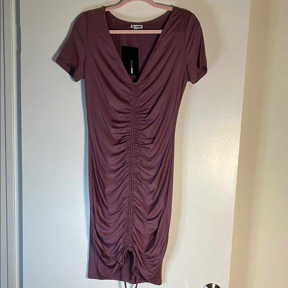 Fashion Nova Purple Ruched Midi Dress